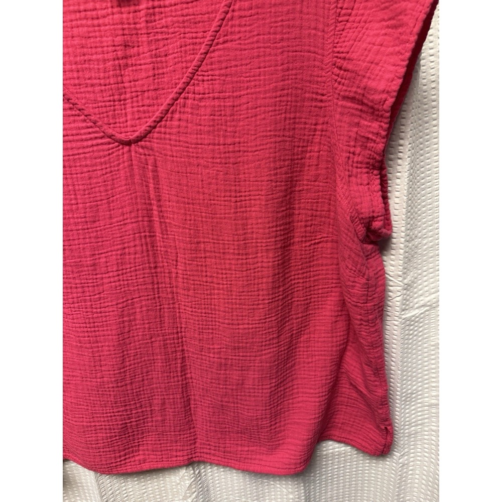 Three Dots Womens Fuchsia Cotton‎ Double Gauze Top Size XXL  V Neck Lightweight - Picture 3 of 9